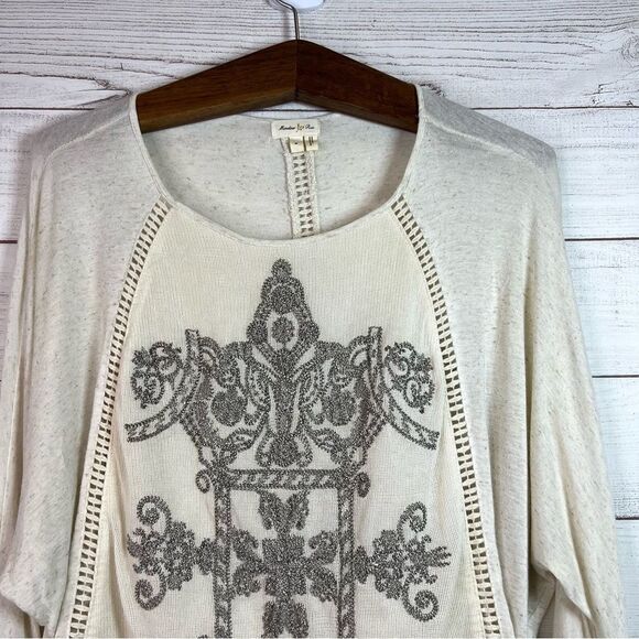 Anthropologie Meadow Rue Top Saba Embroidered Pullover Cutout Lace Blouse Size M - Picture 4 of 11